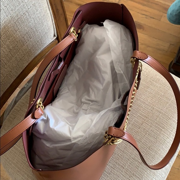 Coach Signature Chain Leather Tote Tan - Picture 14 of 15